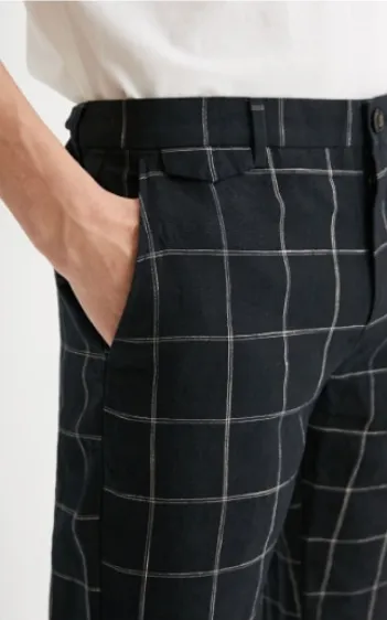 Men's Linen Plaid Slim Fit Casual Pants
