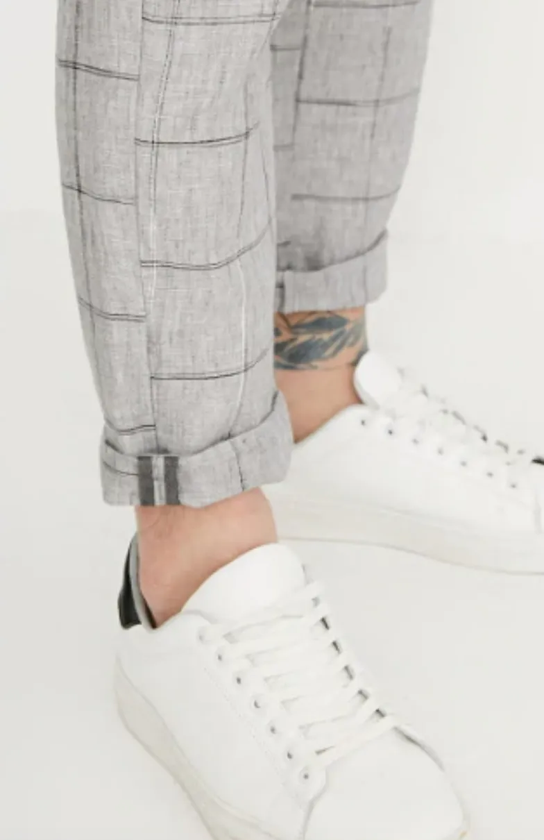Men's Linen Plaid Slim Fit Casual Pants