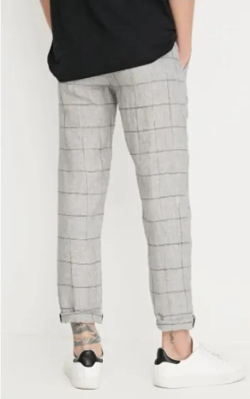 Men's Linen Plaid Slim Fit Casual Pants