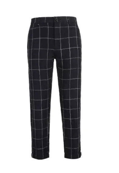 Men's Linen Plaid Slim Fit Casual Pants