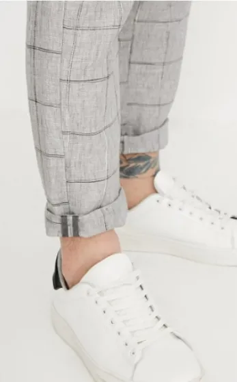 Men's Linen Plaid Slim Fit Casual Pants