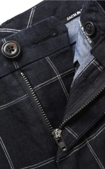 Men's Linen Plaid Slim Fit Casual Pants