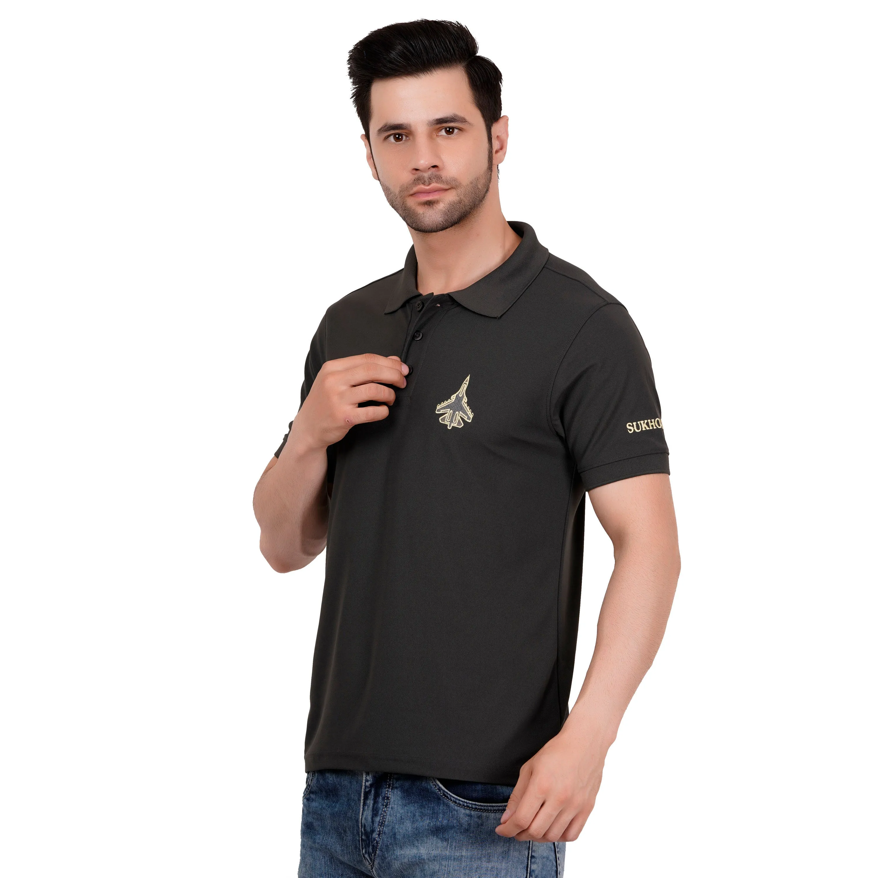 Men's Polos T Shirt SUKHOI-30 CHARCOAL