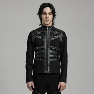 Men's Punk Multi-buckles Straps Faux Leather Jacket
