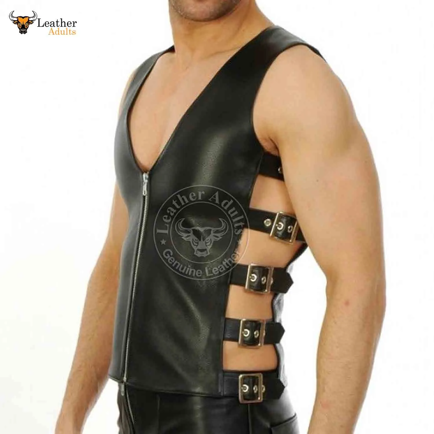 Mens Real Leather Vest Biker BLUF Vest Leather vest Fetish Corset Gay waistcoat