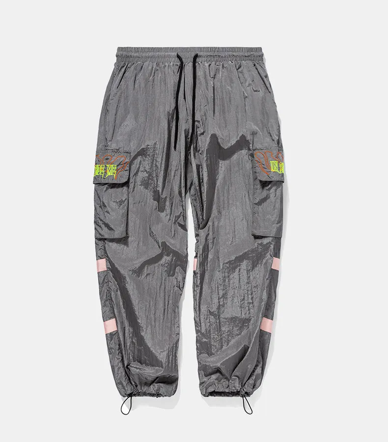 Men's Spring/Autumn Nylon Loose Cargo Pants With Fluorescent Stripes