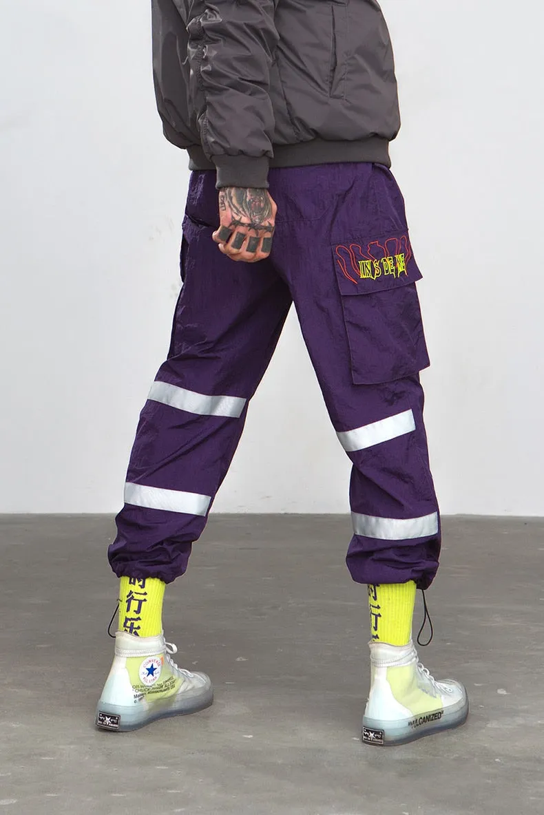 Men's Spring/Autumn Nylon Loose Cargo Pants With Fluorescent Stripes