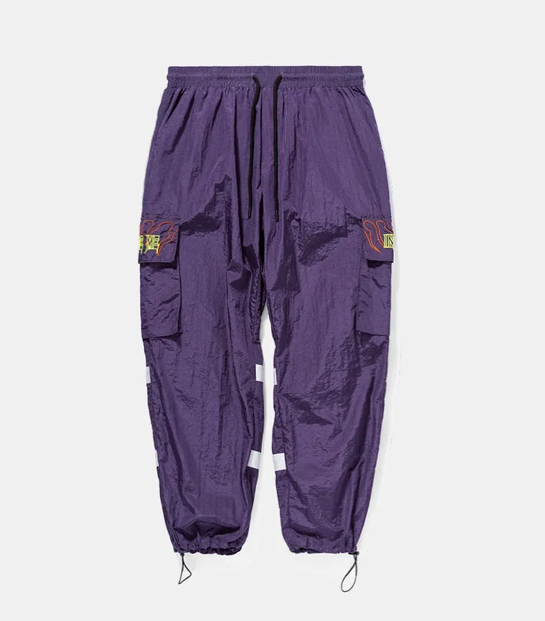 Men's Spring/Autumn Nylon Loose Cargo Pants With Fluorescent Stripes