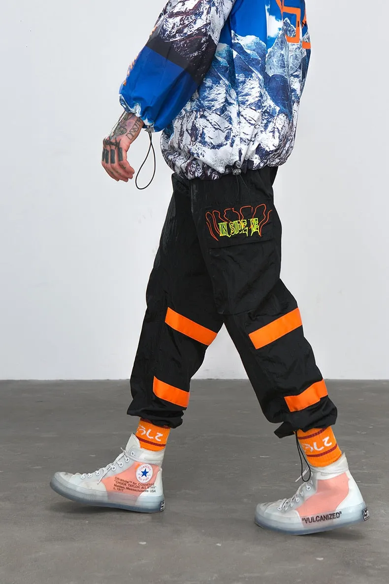 Men's Spring/Autumn Nylon Loose Cargo Pants With Fluorescent Stripes