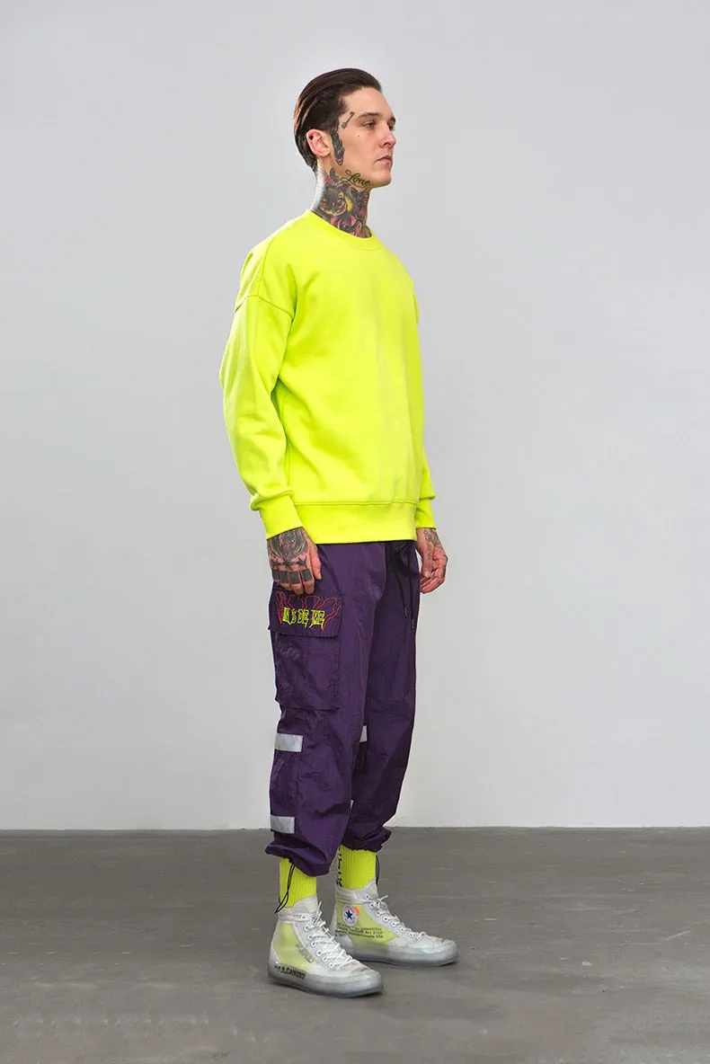 Men's Spring/Autumn Nylon Loose Cargo Pants With Fluorescent Stripes