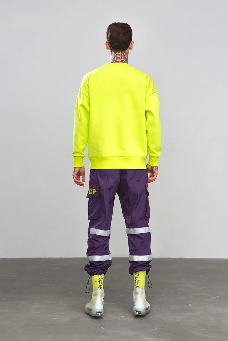 Men's Spring/Autumn Nylon Loose Cargo Pants With Fluorescent Stripes
