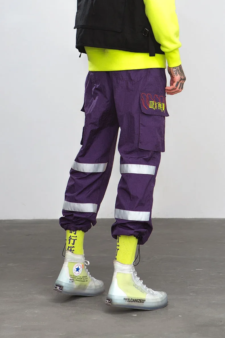 Men's Spring/Autumn Nylon Loose Cargo Pants With Fluorescent Stripes