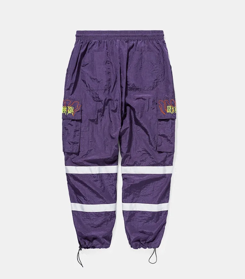 Men's Spring/Autumn Nylon Loose Cargo Pants With Fluorescent Stripes