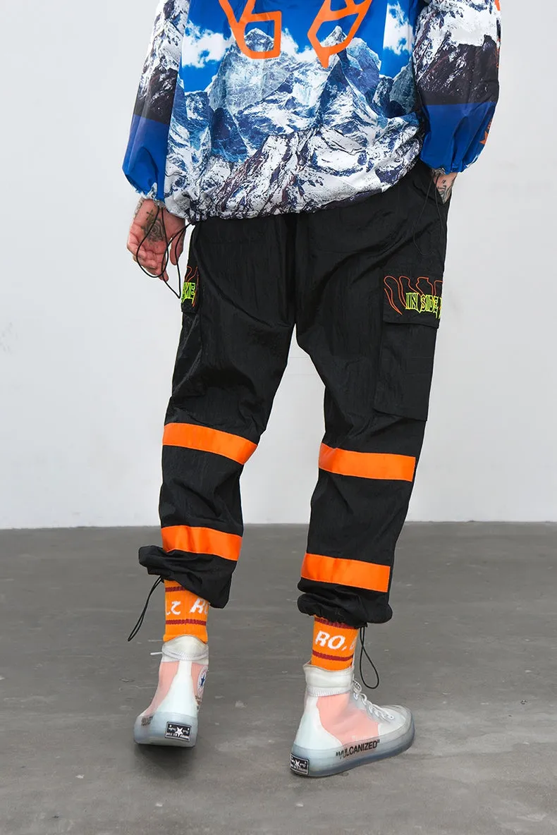 Men's Spring/Autumn Nylon Loose Cargo Pants With Fluorescent Stripes