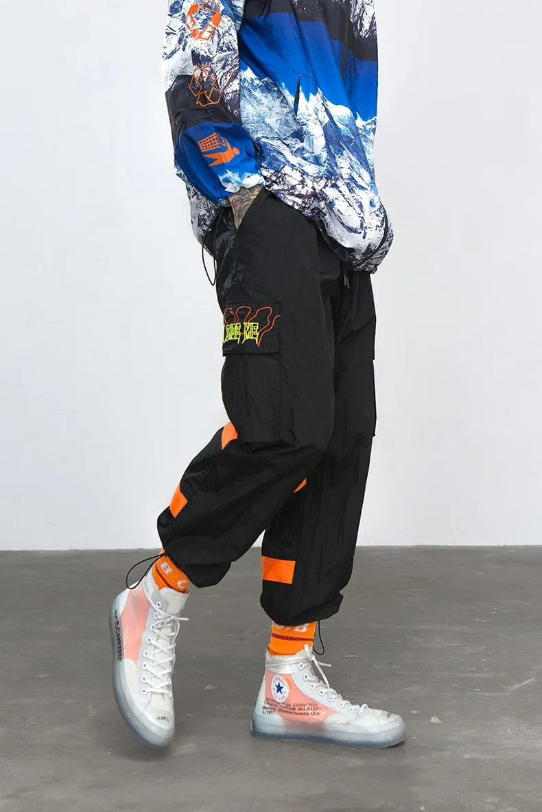 Men's Spring/Autumn Nylon Loose Cargo Pants With Fluorescent Stripes
