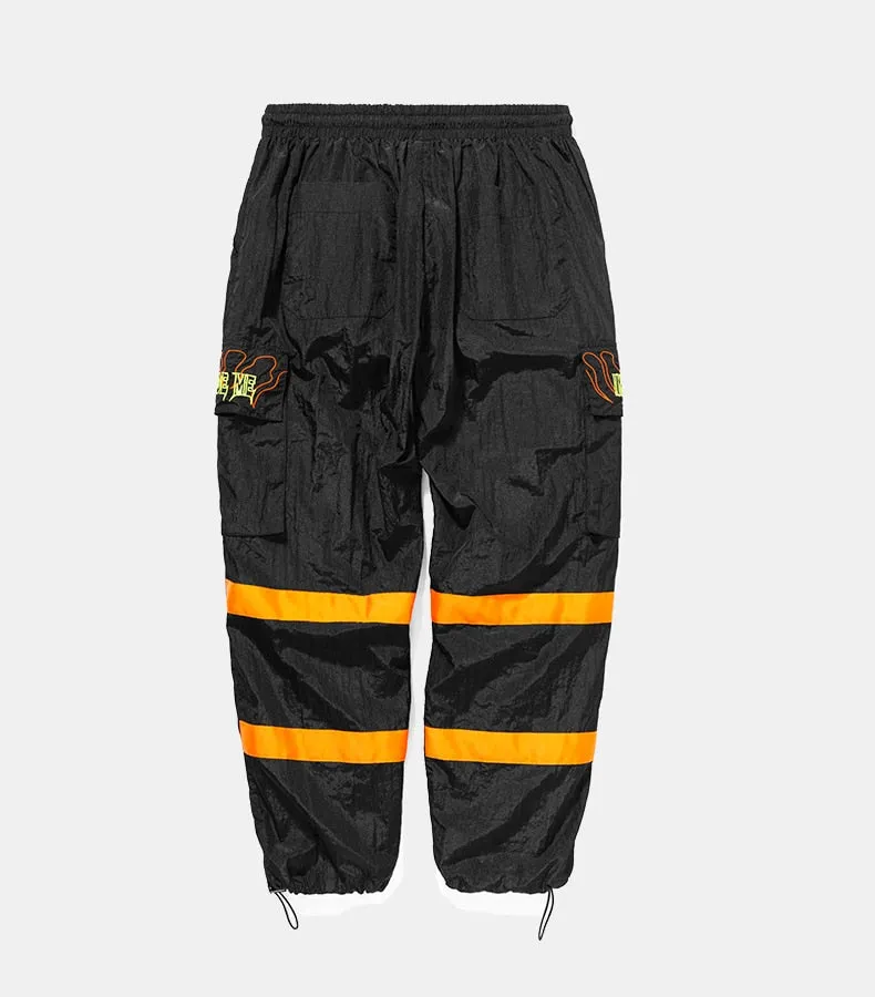 Men's Spring/Autumn Nylon Loose Cargo Pants With Fluorescent Stripes