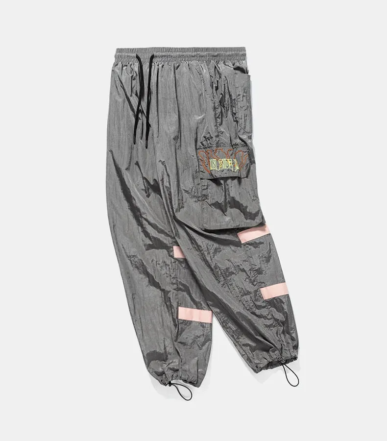 Men's Spring/Autumn Nylon Loose Cargo Pants With Fluorescent Stripes