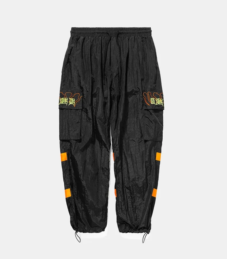 Men's Spring/Autumn Nylon Loose Cargo Pants With Fluorescent Stripes