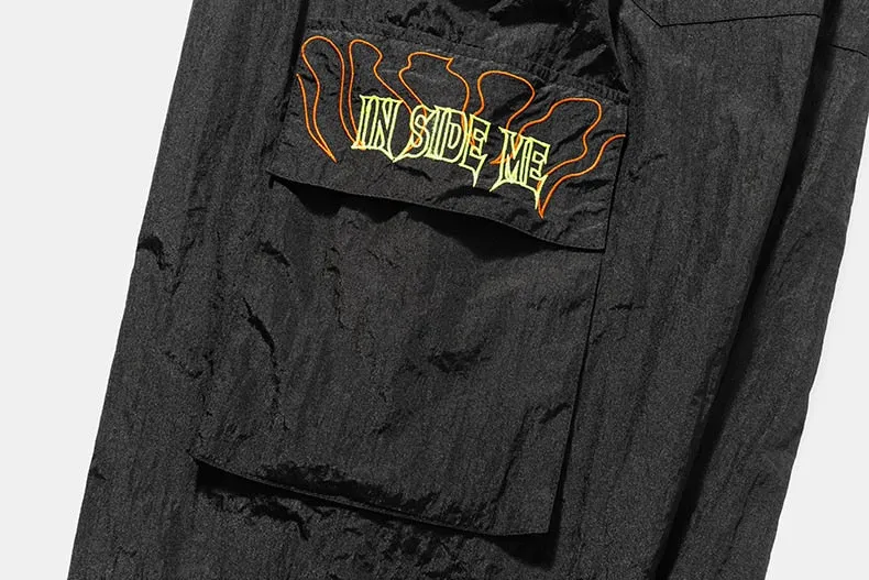 Men's Spring/Autumn Nylon Loose Cargo Pants With Fluorescent Stripes