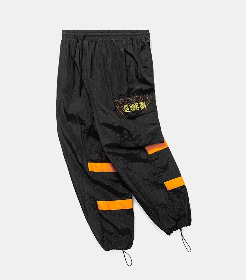 Men's Spring/Autumn Nylon Loose Cargo Pants With Fluorescent Stripes
