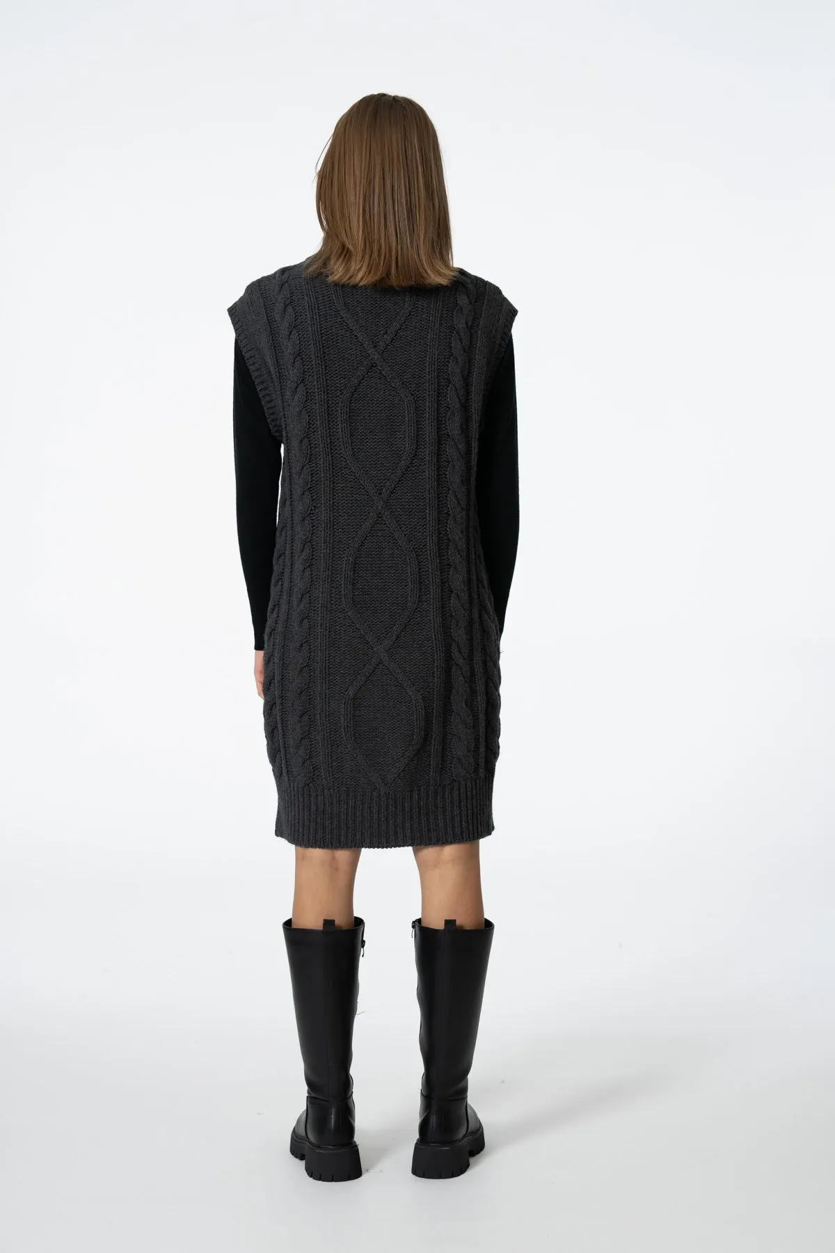 Merino Cable Dress in Charcoal Grey