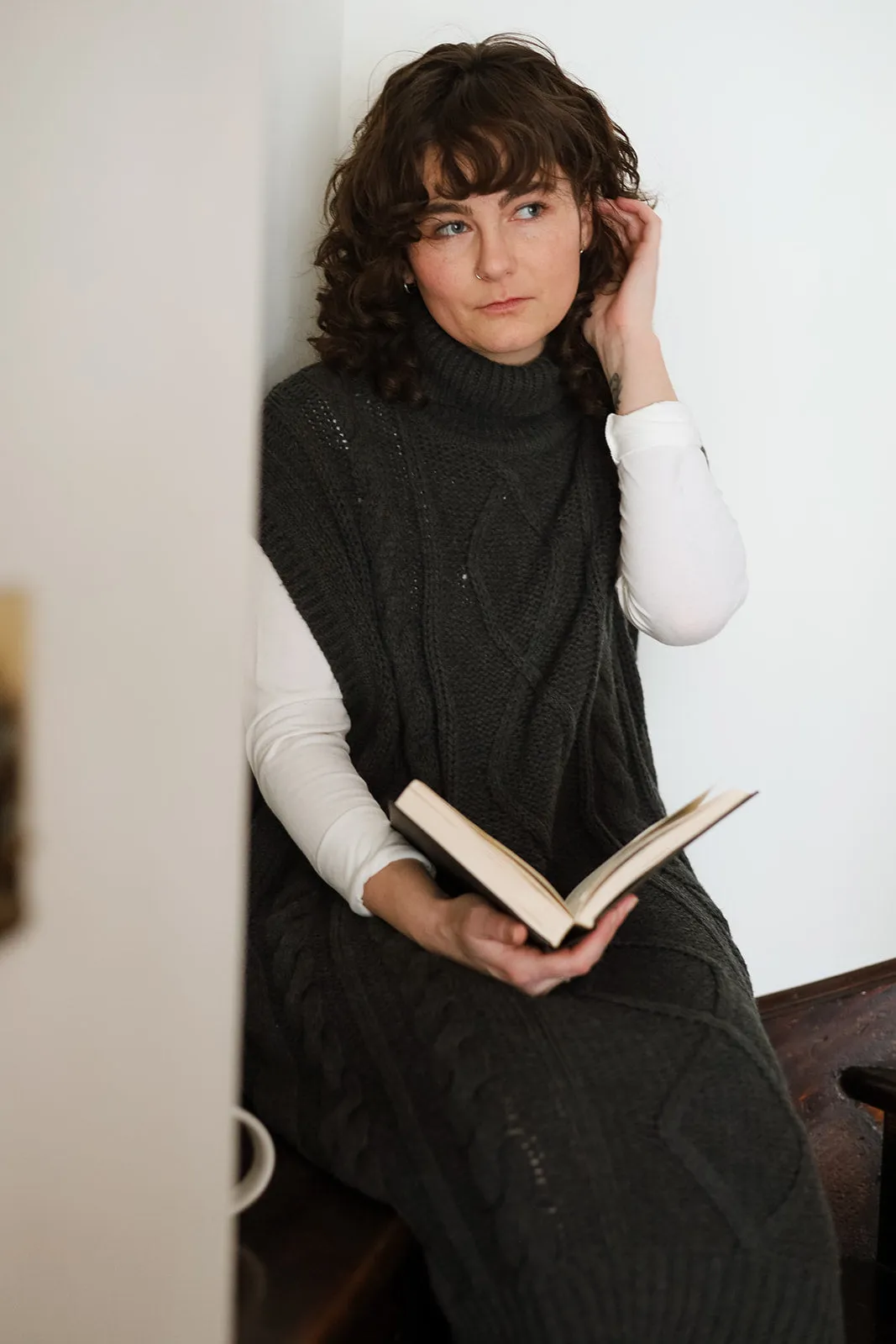 Merino Cable Dress in Charcoal Grey