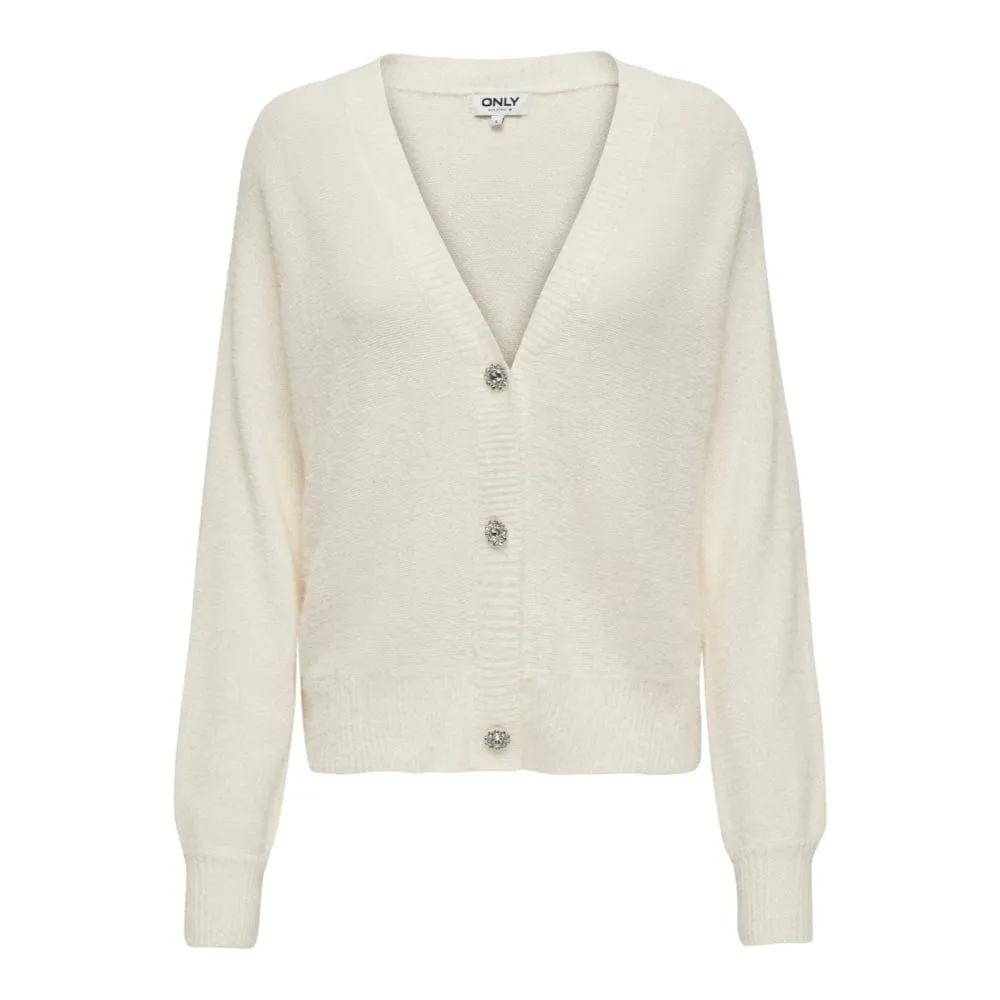 ONLY Onlella V-Neck Knit Cardigan in White