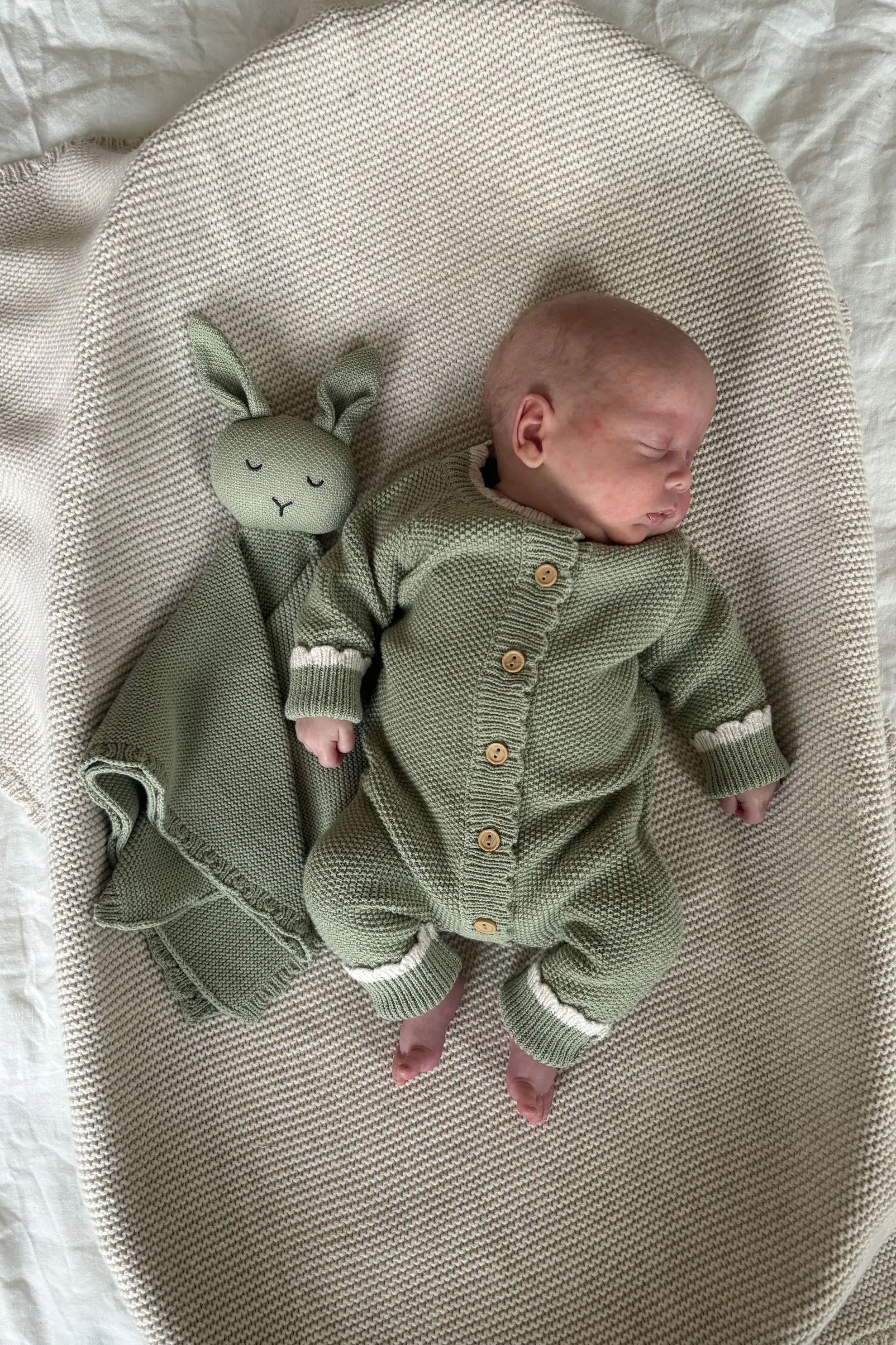 Organic Cotton Moss Stitch Tipped Baby Romper - Sage