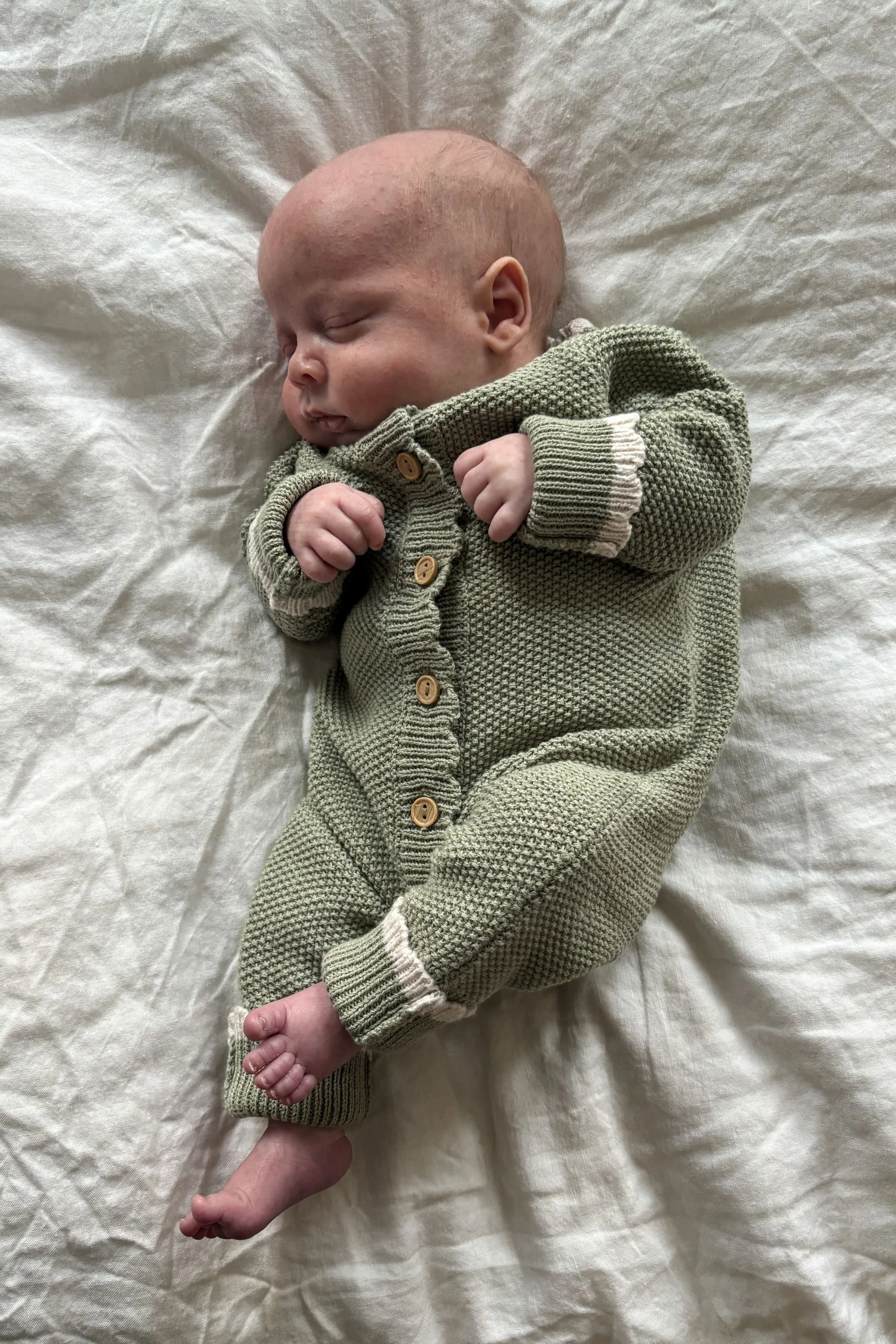 Organic Cotton Moss Stitch Tipped Baby Romper - Sage