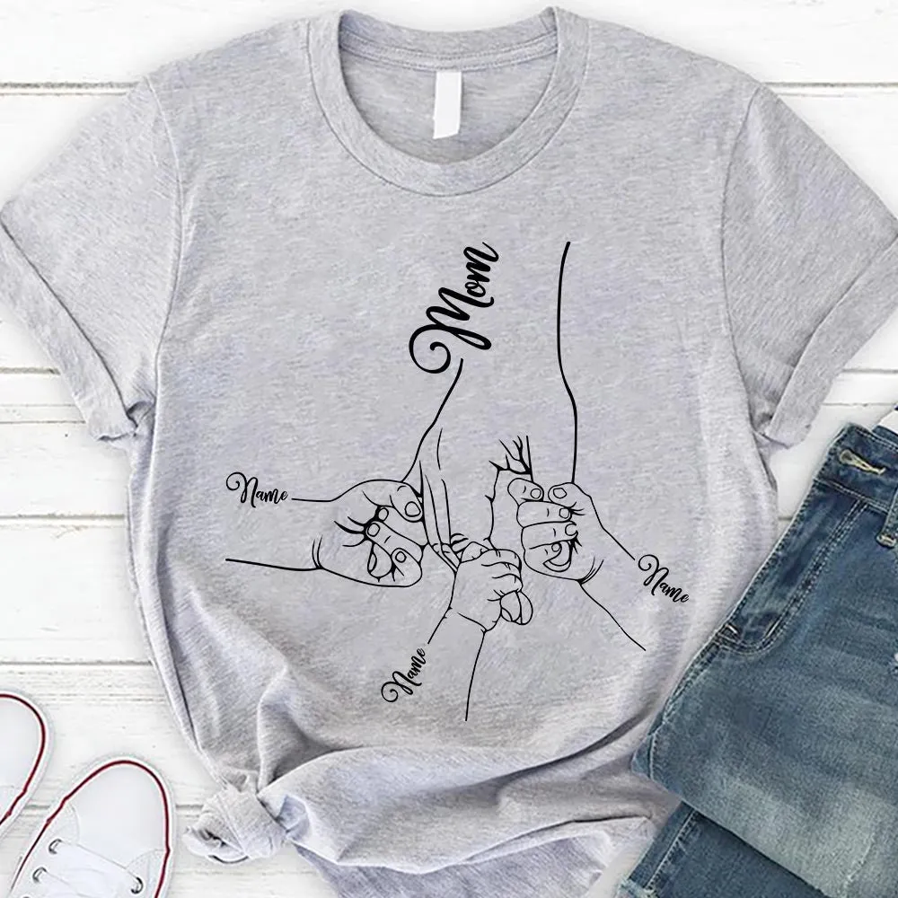 Personalized Mom Holding Kids Hand in Hand T Shirt, Grandma T Shirt, Mimi Shirt, Nana Shirt Hand Art