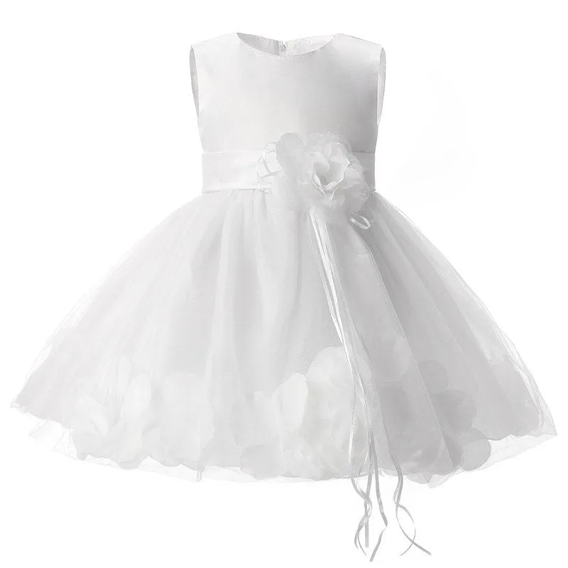 Petal Hem Floral Dress, White, Size 6M-24M