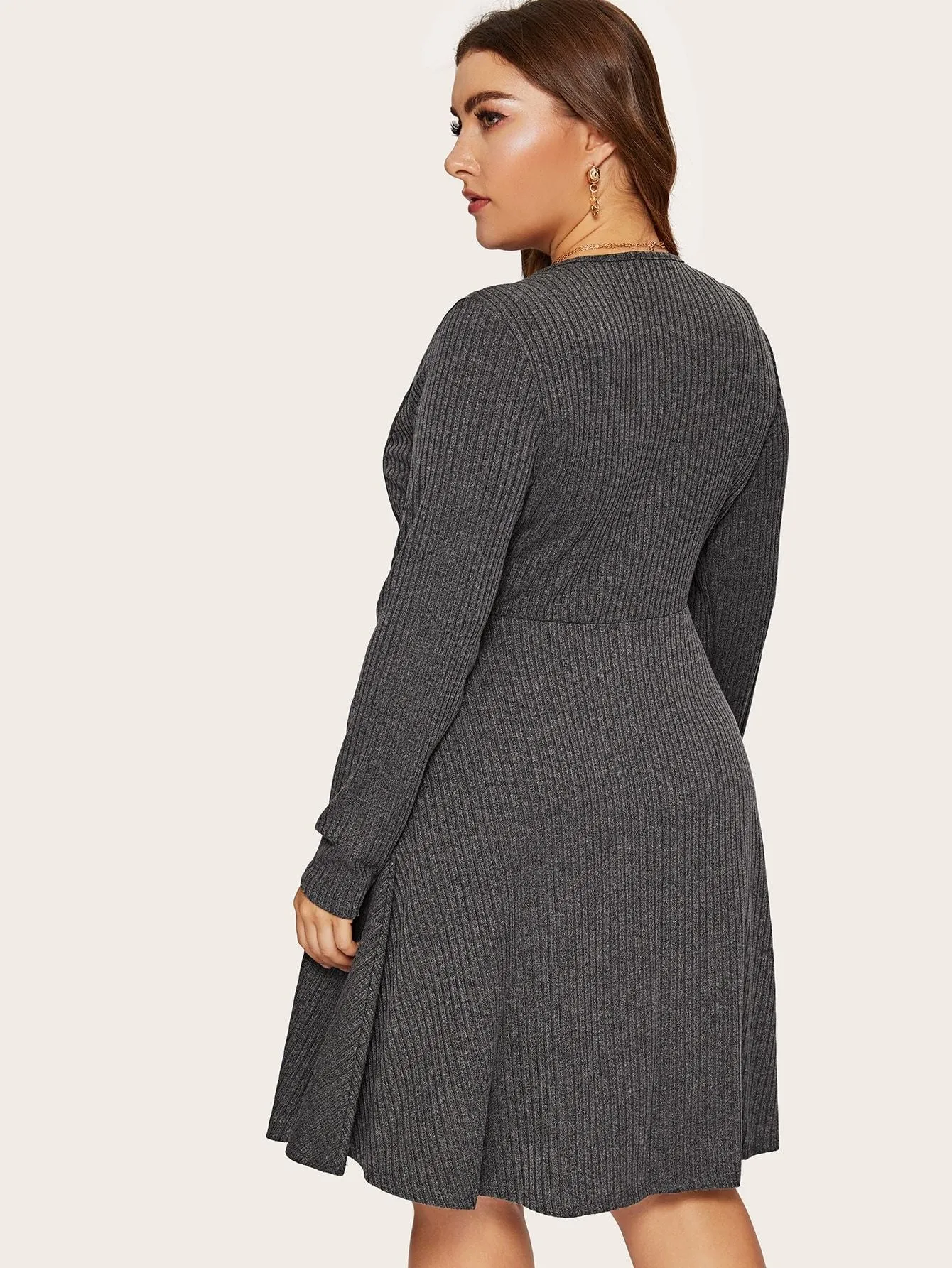  Plus Plunging Neck Rib-knit Dress