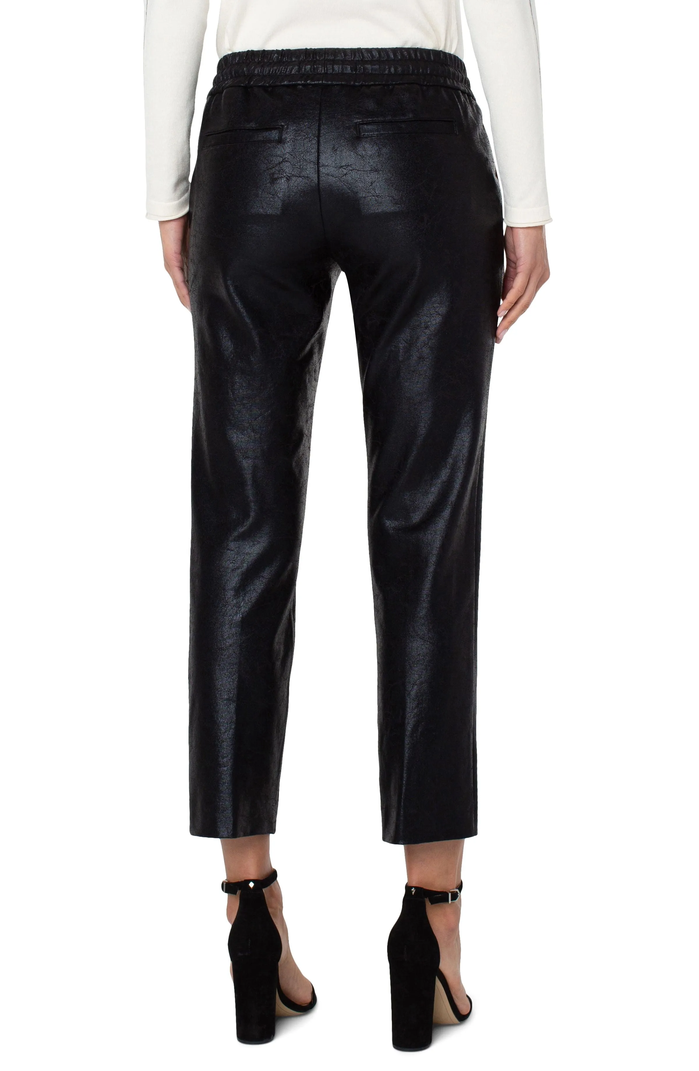 Pull-On Faux Leather Ankle Trouser
