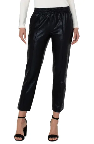 Pull-On Faux Leather Ankle Trouser