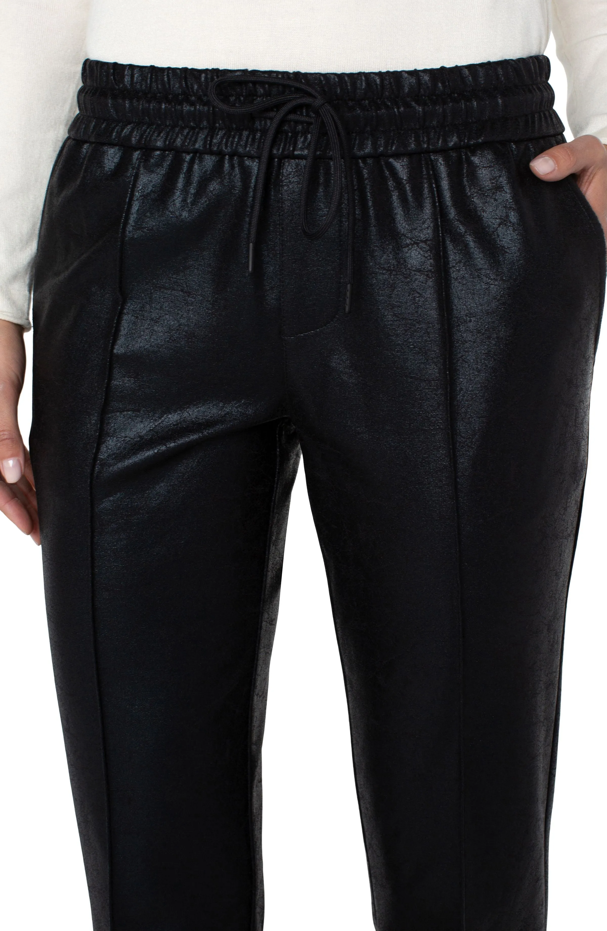 Pull-On Faux Leather Ankle Trouser