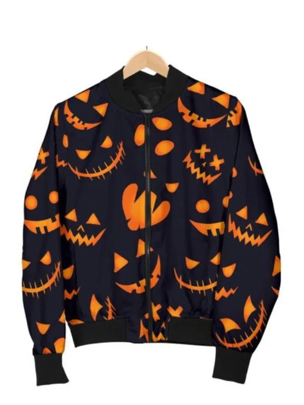 Pumpkins Pattern Halloween Bomber Jacket