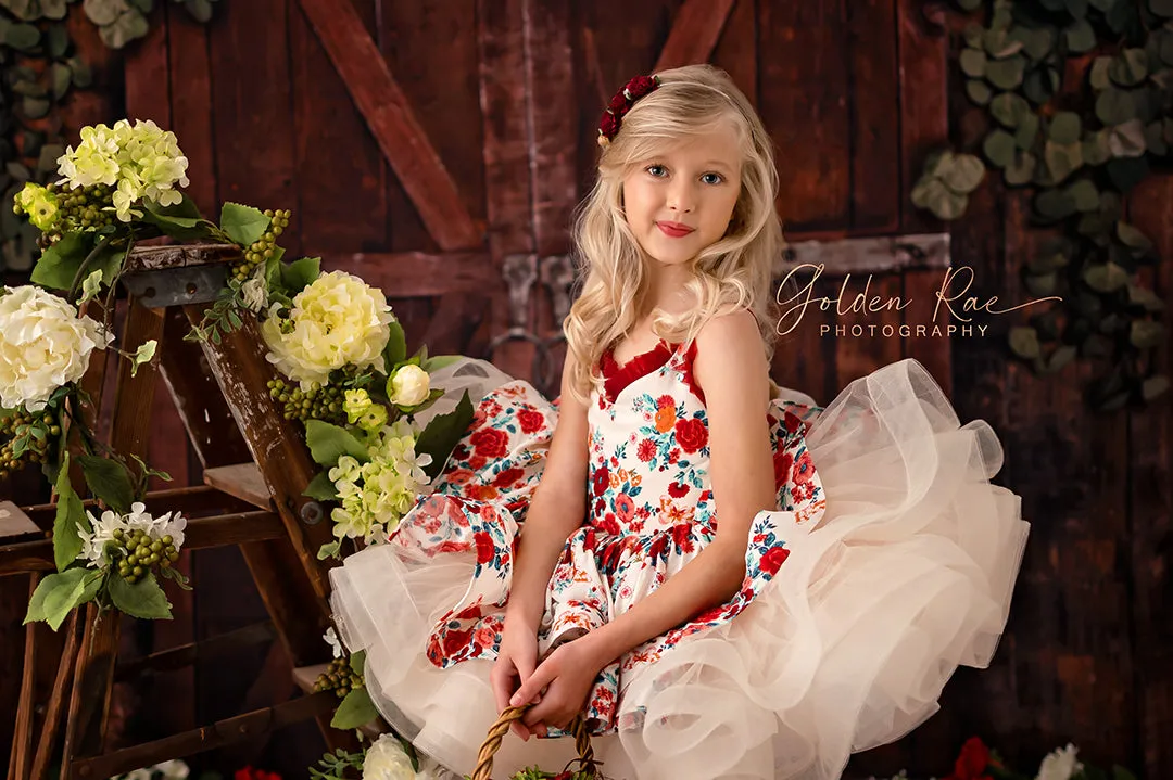 Retired rental euc "Frilly Floral" -   Petal Length Dress  - ( 3 Year - Petite 5 Year)