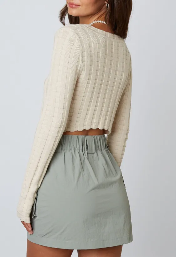 Ribbed Cropped Tie Sweater