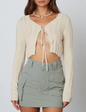 Ribbed Cropped Tie Sweater