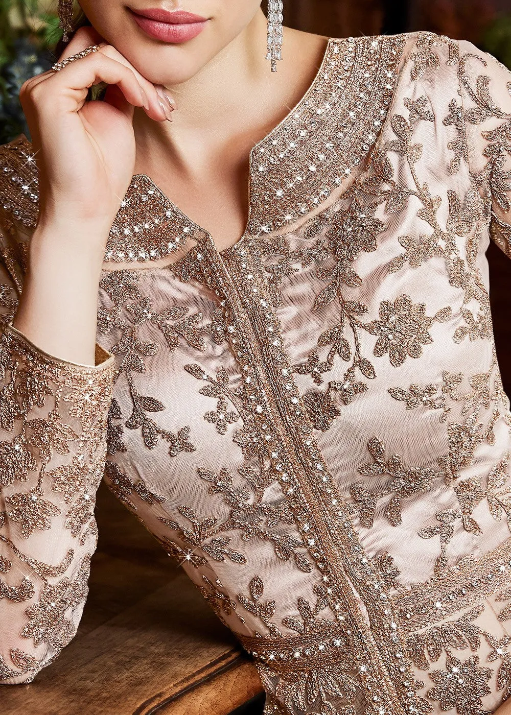 Rose Gold Coppers Embroidered Wedding Lehenga Suit