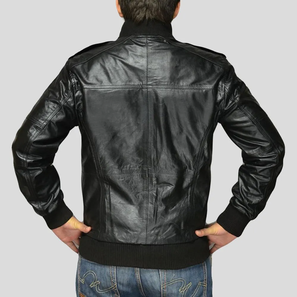 Sang Black Bomber Leather Jacket for Men