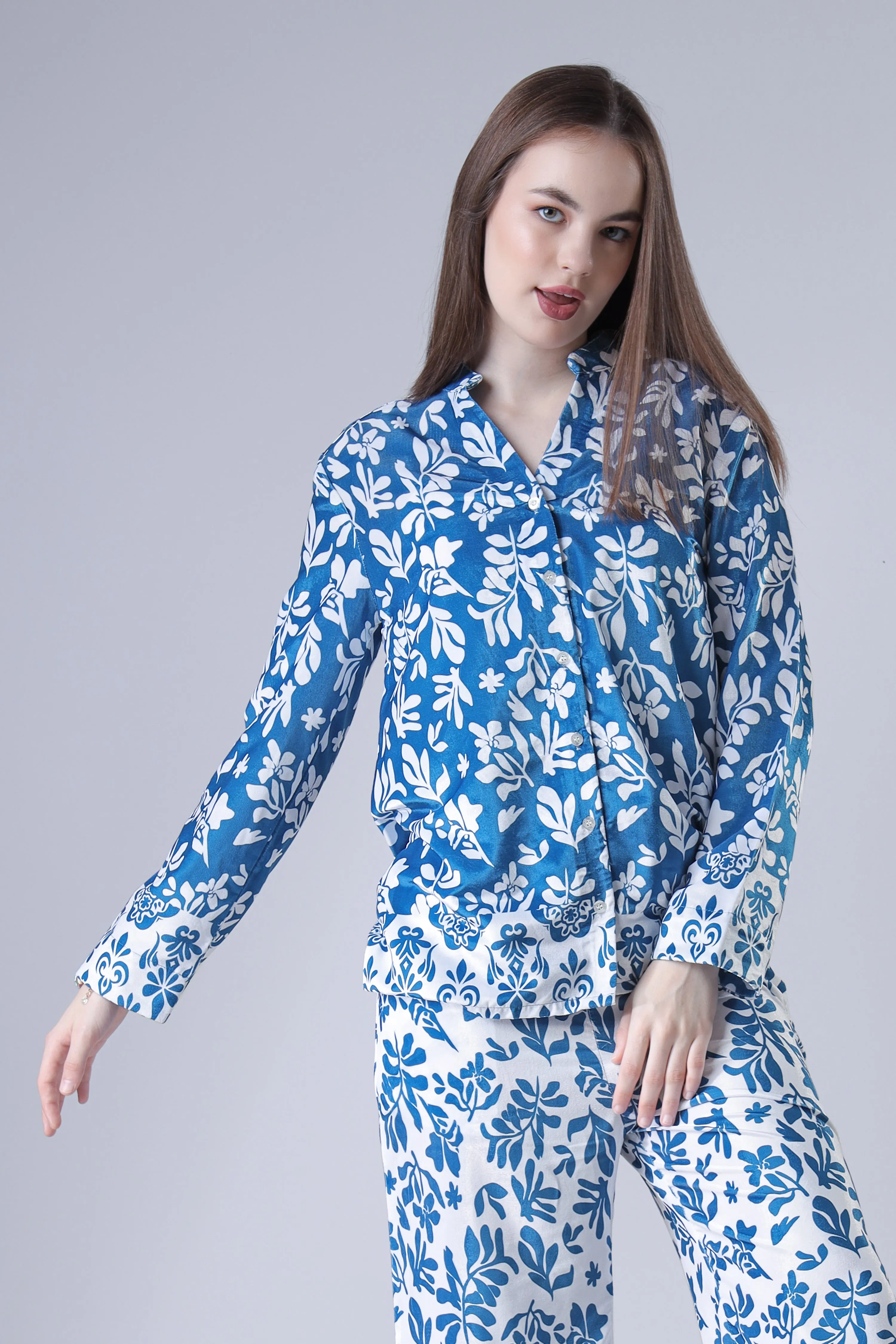Seamless Royal Floral Velvet Shirt For Women