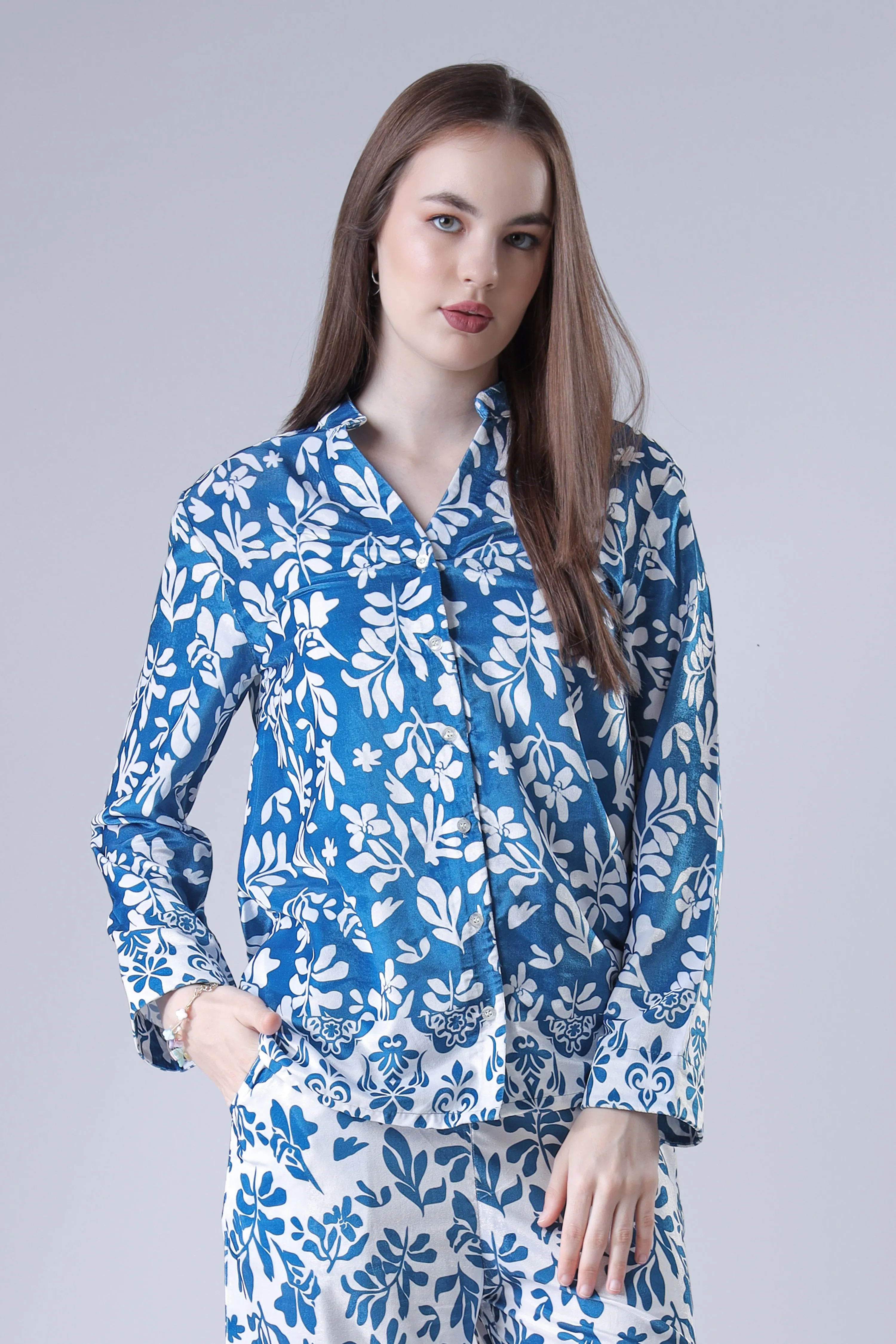 Seamless Royal Floral Velvet Shirt For Women