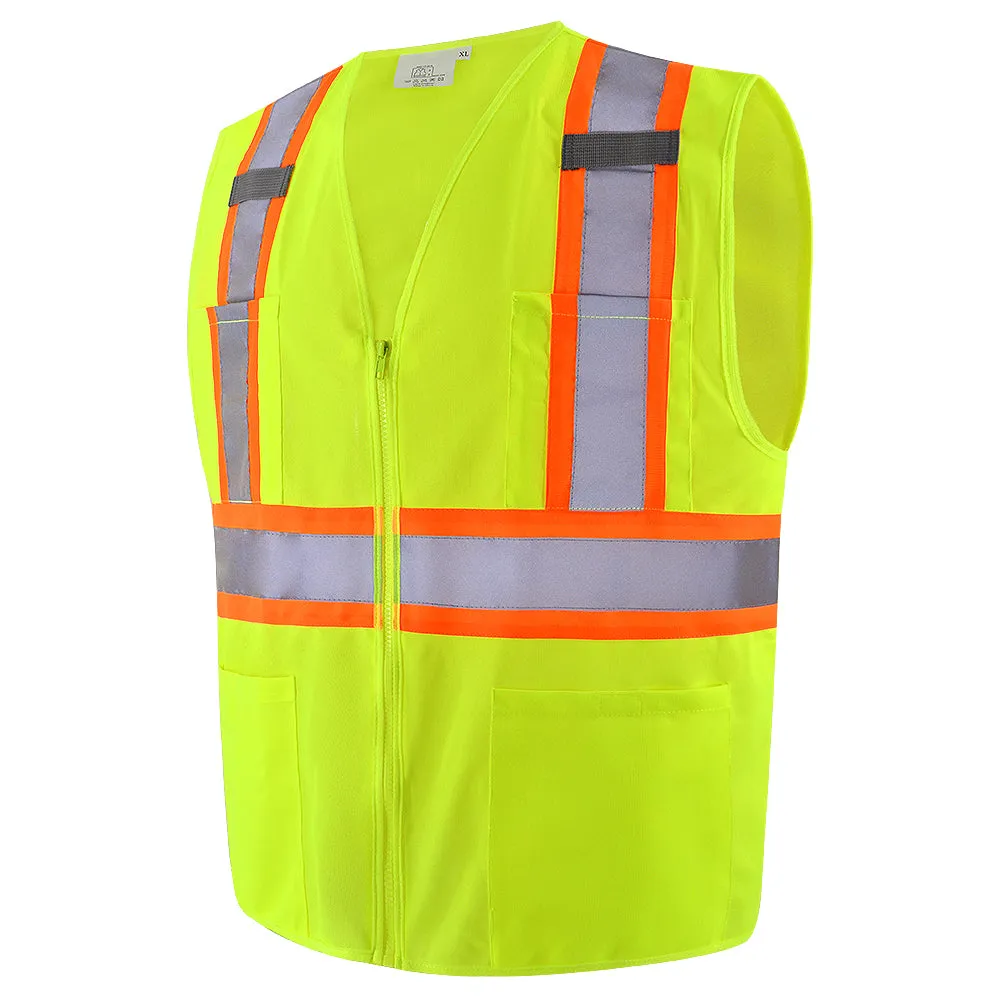 SMASYS 4 Pockets Two-Tone High Visibility Safety Vest(LB-VS052)