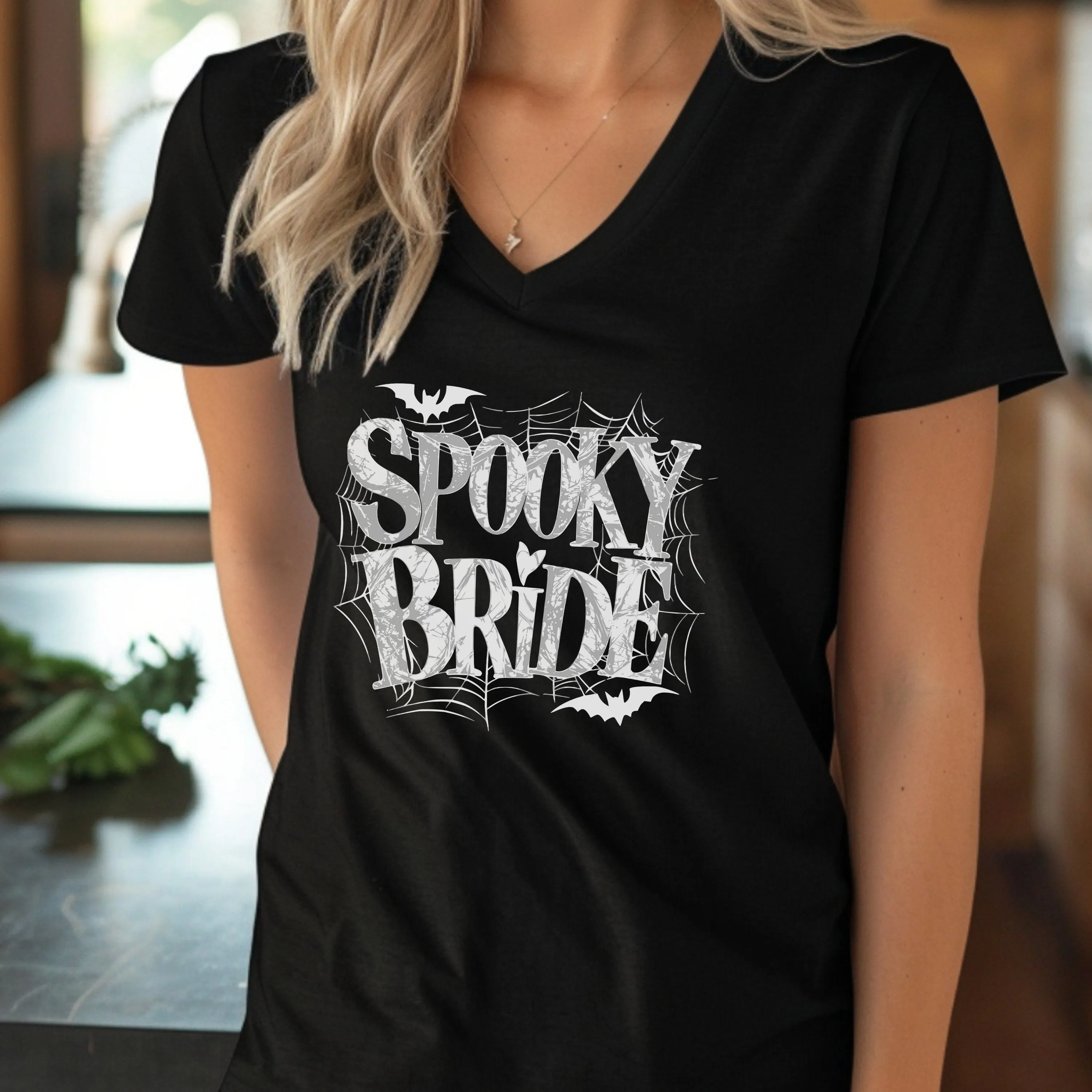Spooky Bride Crew T-Shirt, Halloween Wedding Party VNeck Tee, Bachelorette Bride Shirt,Bridal Graphic Tee, Bat Themed Bride Squad Sweatshirt