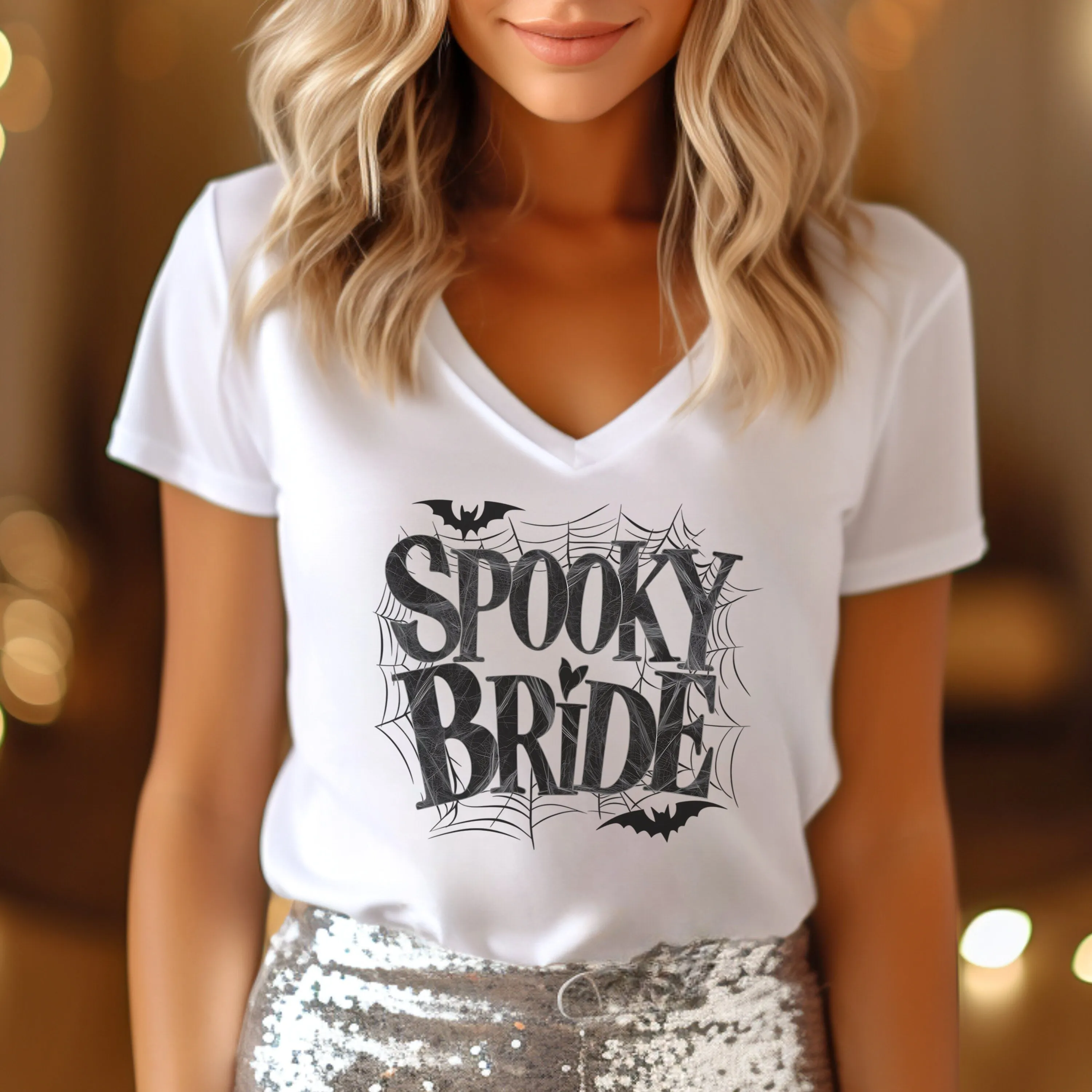 Spooky Bride Crew T-Shirt, Halloween Wedding Party VNeck Tee, Bachelorette Bride Shirt,Bridal Graphic Tee, Bat Themed Bride Squad Sweatshirt
