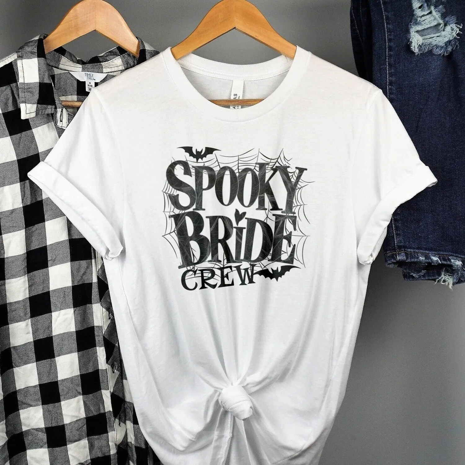 Spooky Bride Crew T-Shirt, Halloween Wedding Party VNeck Tee, Bachelorette Bride Shirt,Bridal Graphic Tee, Bat Themed Bride Squad Sweatshirt