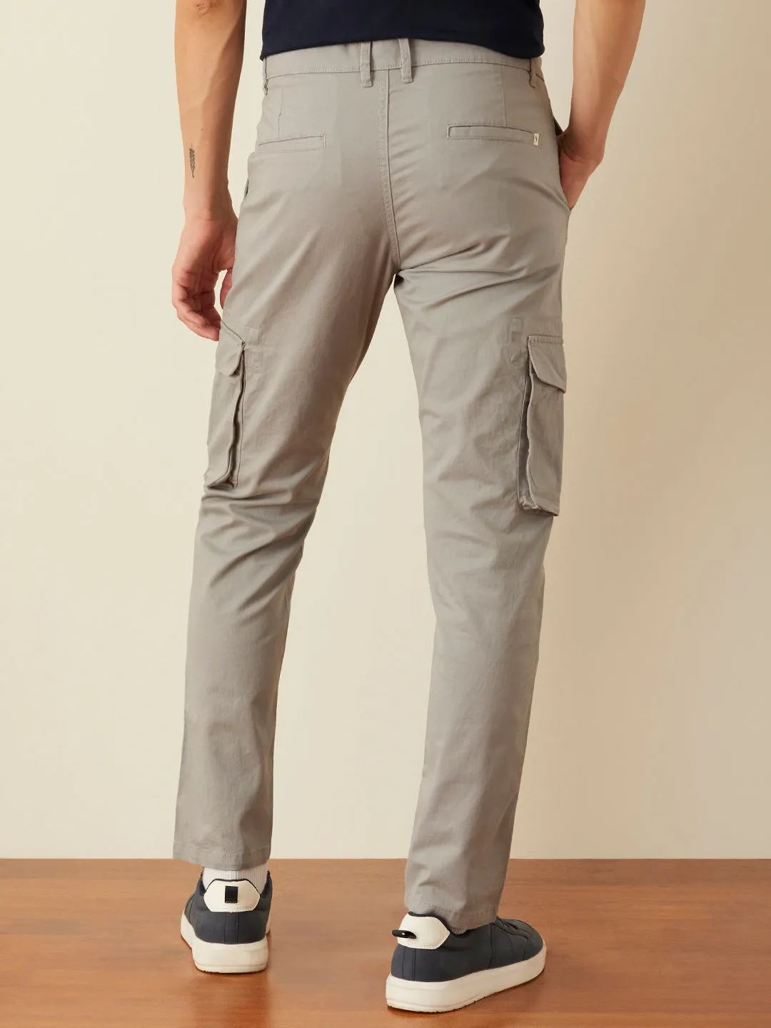 Steel Grey Plain Cargo Pants
