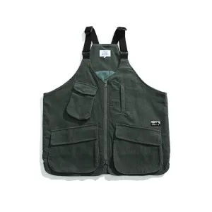 URBAN CASUAL CORDUROY FUNCTIONAL VEST WITH ADJUSTABLE SHOULDER STRAPS