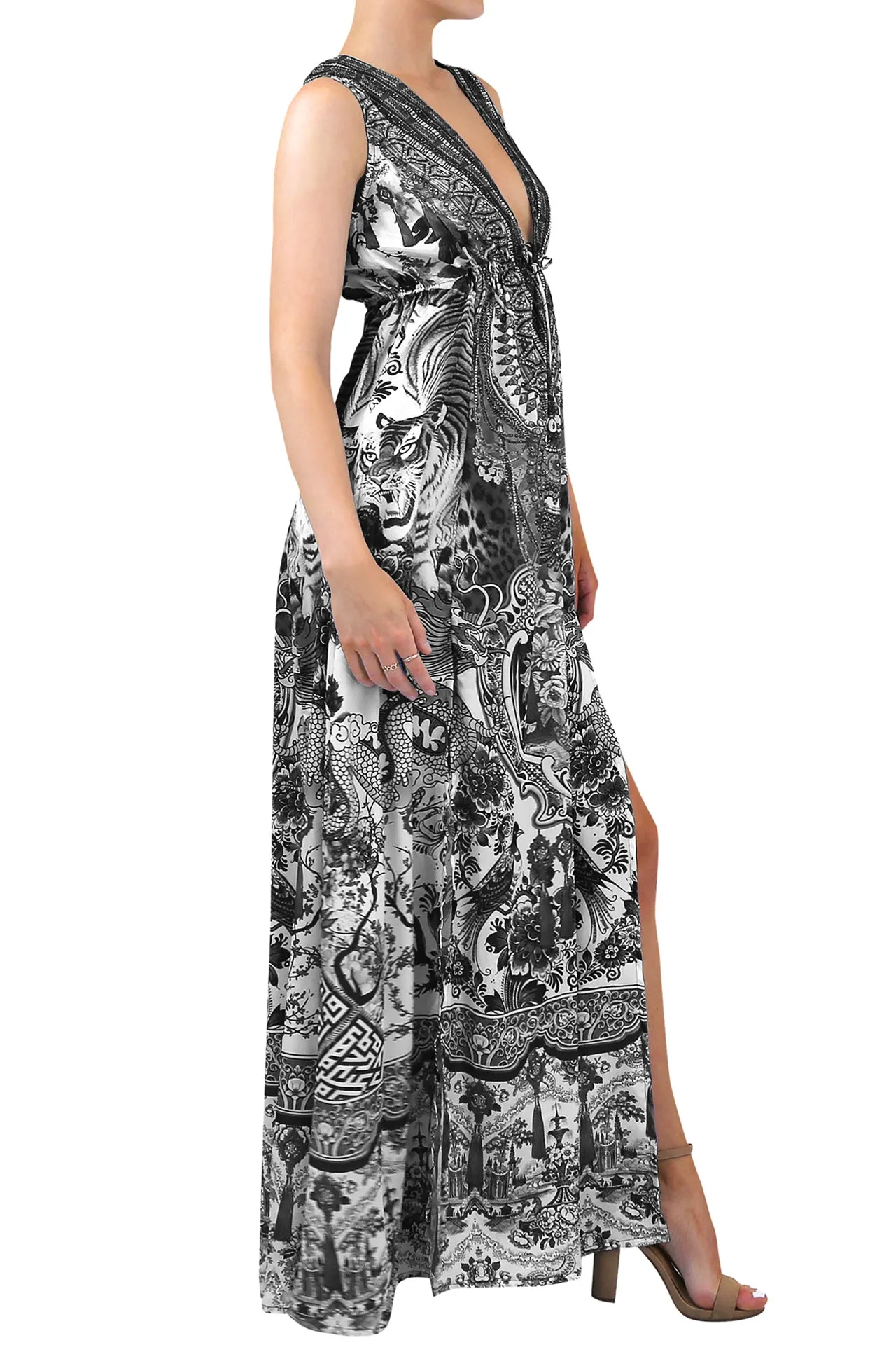 V Neck Long Dress in Black